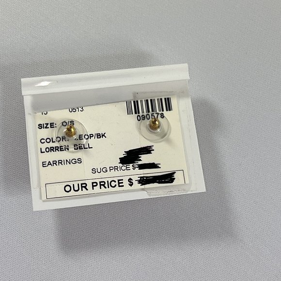 Lorren Bell Button Earrings Black Faux Tigers Eye Round New on Card - Picture 2 of 4